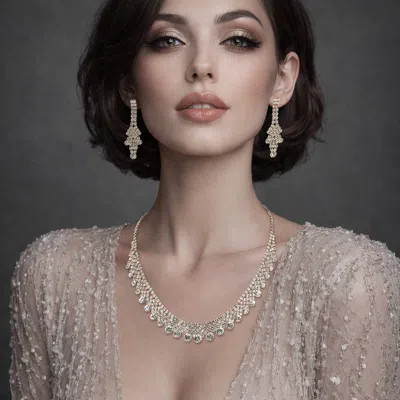 Fashnzfab Round Stone Tip Rhinestone Paved Collar Necklace In Gold