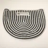 Fashnzfab Round Stripped Knitted Woven Tote Bag In Black