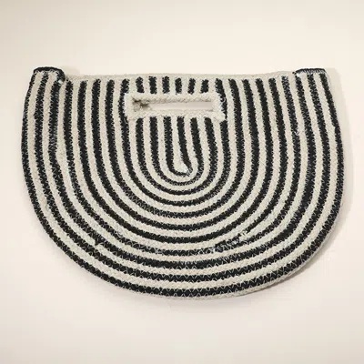 Fashnzfab Round Stripped Knitted Woven Tote Bag In Black