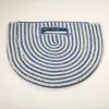 Fashnzfab Round Stripped Knitted Woven Tote Bag In Blue