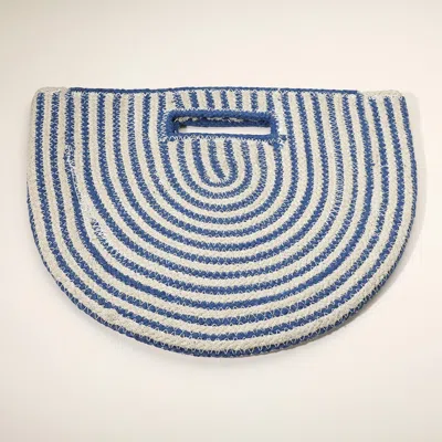 Fashnzfab Round Stripped Knitted Woven Tote Bag In Blue
