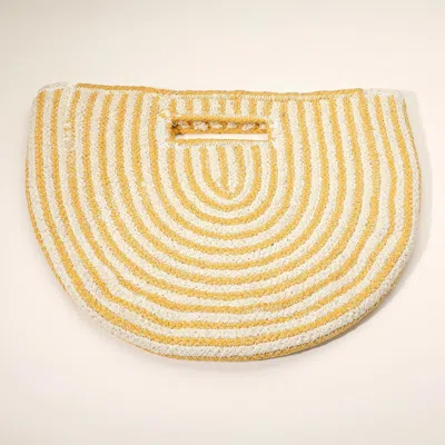 Fashnzfab Round Stripped Knitted Woven Tote Bag In Gold