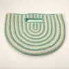 Fashnzfab Round Stripped Knitted Woven Tote Bag In Green