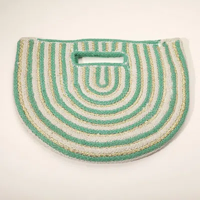 Fashnzfab Round Stripped Knitted Woven Tote Bag In Green