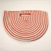 Fashnzfab Round Stripped Knitted Woven Tote Bag In Orange