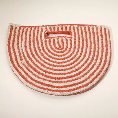 Fashnzfab Round Stripped Knitted Woven Tote Bag In Orange