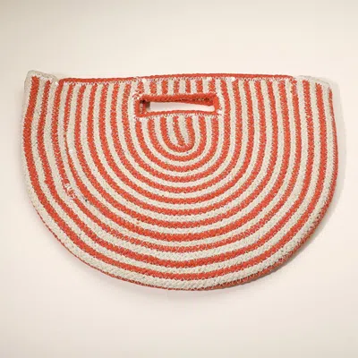Fashnzfab Round Stripped Knitted Woven Tote Bag In Orange
