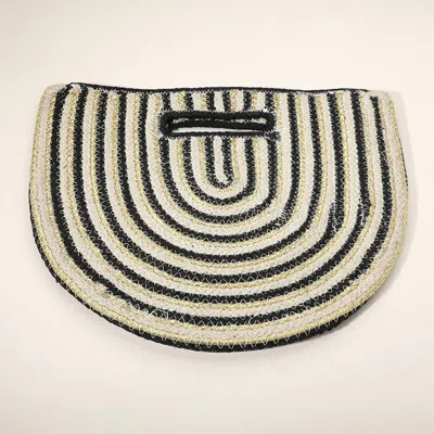 Fashnzfab Round Stripped Knitted Woven Tote Bag In White