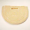 Fashnzfab Round Stripped Knitted Woven Tote Bag In Yellow