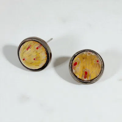 Fashnzfab Round Stud Earrings In Brown