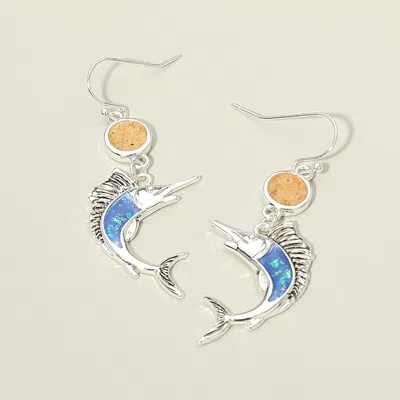 Fashnzfab Round Swordfish Charm Link Drop Dangle Earrings Antique Silver, Blue In Metallic