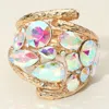 Fashnzfab Round Teardrop Oval Stone Embellished Wide Hinged Bangle Bracelet Ab, Gold In Multi