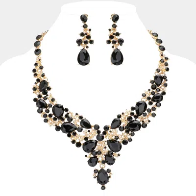 Fashnzfab Round Teardrop Stone Accented Evening Necklace In Black