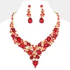 Fashnzfab Round Teardrop Stone Accented Evening Necklace In Red