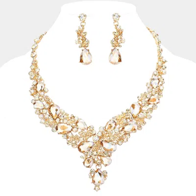 Fashnzfab Round Teardrop Stone Accented Evening Necklace In Silver