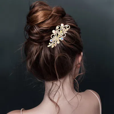 Fashnzfab Round Teardrop Stone Accented Hair Comb In Gold