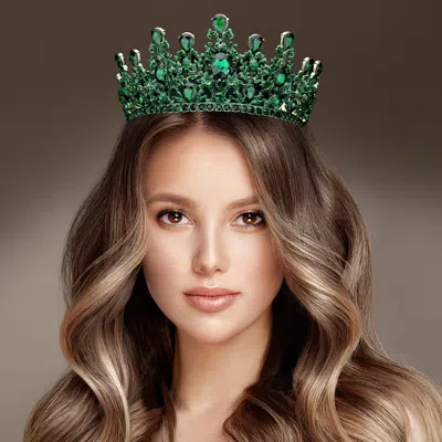 Fashnzfab Round Teardrop Stone Accented Princess Tiara In Green