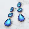 Fashnzfab Round Teardrop Stone Cluster Link Drop Evening Earrings - Ab, Blue In Blue
