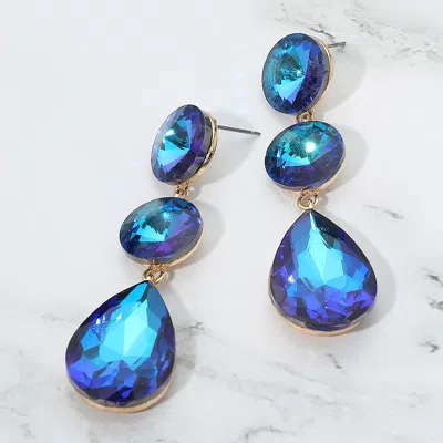 Fashnzfab Round Teardrop Stone Cluster Link Drop Evening Earrings - Ab, Blue