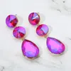 Fashnzfab Round Teardrop Stone Cluster Link Drop Evening Earrings - Ab, Fuchsia In Purple