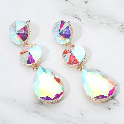 Fashnzfab Round Teardrop Stone Cluster Link Drop Evening Earrings - Ab, Gold In Multi