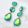 Fashnzfab Round Teardrop Stone Cluster Link Drop Evening Earrings - Ab, Olive Green In Green