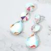 Fashnzfab Round Teardrop Stone Cluster Link Drop Evening Earrings - Ab, Silver In Silver