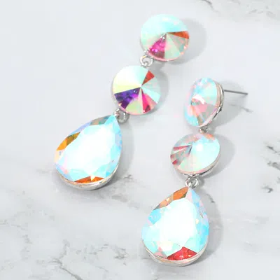 Fashnzfab Round Teardrop Stone Cluster Link Drop Evening Earrings - Ab, Silver