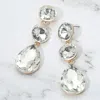 Fashnzfab Round Teardrop Stone Cluster Link Drop Evening Earrings - Clear, Gold In Brown