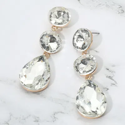 Fashnzfab Round Teardrop Stone Cluster Link Drop Evening Earrings - Clear, Gold In Brown
