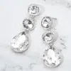 Fashnzfab Round Teardrop Stone Cluster Link Drop Evening Earrings - Clear, Silver In Metallic