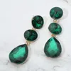 Fashnzfab Round Teardrop Stone Cluster Link Drop Evening Earrings - Emerald In Green