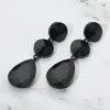 Fashnzfab Round Teardrop Stone Cluster Link Drop Evening Earrings - Jet Black In Black