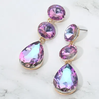 Fashnzfab Round Teardrop Stone Cluster Link Drop Evening Earrings - Violet In Metallic