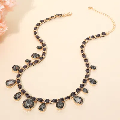 Fashnzfab Round Teardrop Stone Cluster Station Bow Braided Chain Necklace In Gray