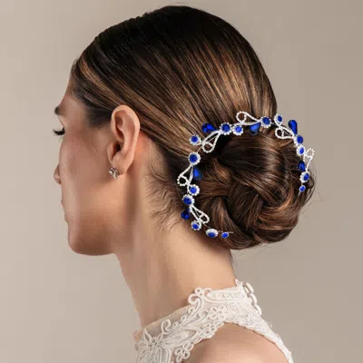 Fashnzfab Round Teardrop Stone Embellished Bun Wrap Headpiece In Blue