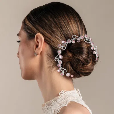 Fashnzfab Round Teardrop Stone Embellished Bun Wrap Headpiece In Pink