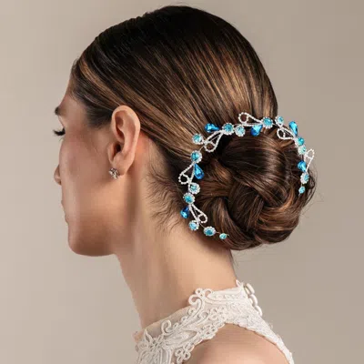 Fashnzfab Round Teardrop Stone Embellished Bun Wrap Headpiece In Silver