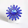 Fashnzfab Round Teardrop Stone Flower Stretch Ring In Blue