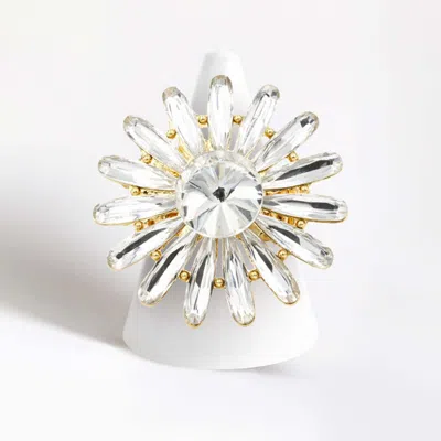 Fashnzfab Round Teardrop Stone Flower Stretch Ring In Gold