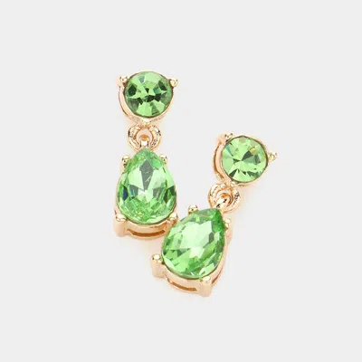 Fashnzfab Round Teardrop Stone Link Dangle Evening Earrings - Green In Gold