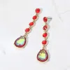 Fashnzfab Round Teardrop Stone Link Dangle Evening Earrings - Red, Vitrail Medium In Gold