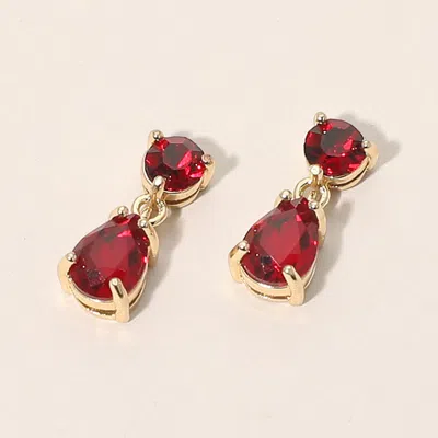Fashnzfab Round Teardrop Stone Link Dangle Evening Earrings In Red