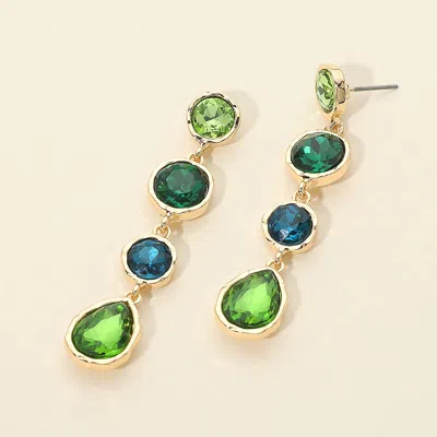 Fashnzfab Round Teardrop Stone Link Drop Earrings In Green