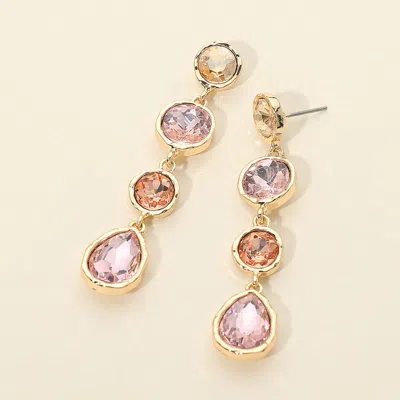 Fashnzfab Round Teardrop Stone Link Drop Earrings In Pink