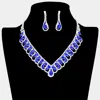Fashnzfab Round Teardrop Stone V Shaped Rhinestone Necklace In Blue