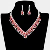 Fashnzfab Round Teardrop Stone V Shaped Rhinestone Necklace In Red