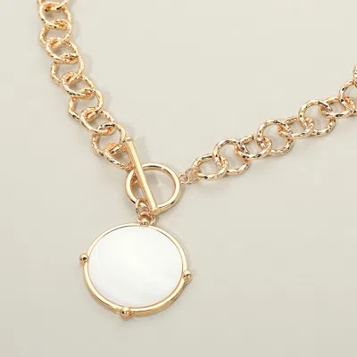 Fashnzfab Round Toggle Pendant Chunky Chain Necklace In Pattern