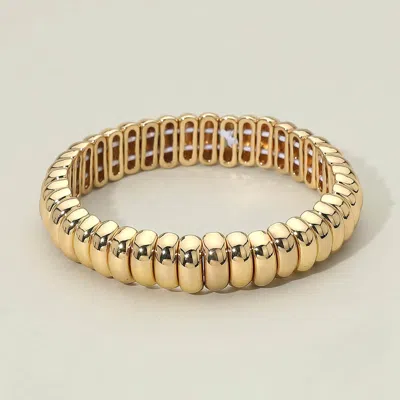 Fashnzfab Rounded Metal Rib Link Stretch Bracelet In Gold