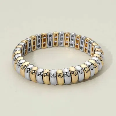 Fashnzfab Rounded Metal Rib Link Stretch Bracelet In Multi